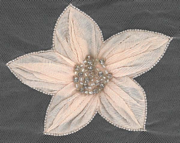 BEADED LARGE FLOWER - APRICOT/CRYSTAL